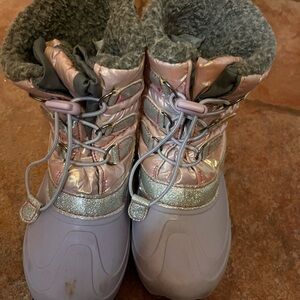 Kids Waterproof Pink & Lavender Winter Boots with Faux-Fur Collar